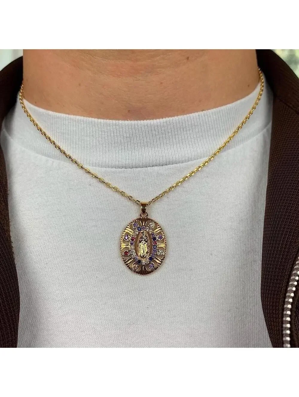 Y2K Gold Rhinestone Circle Chain Necklace